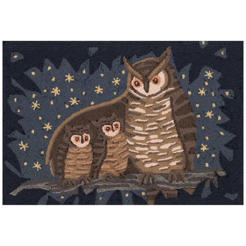 Liora Manne Frontporch Owl Family Indoor/Outdoor Mat Midnight 2'6