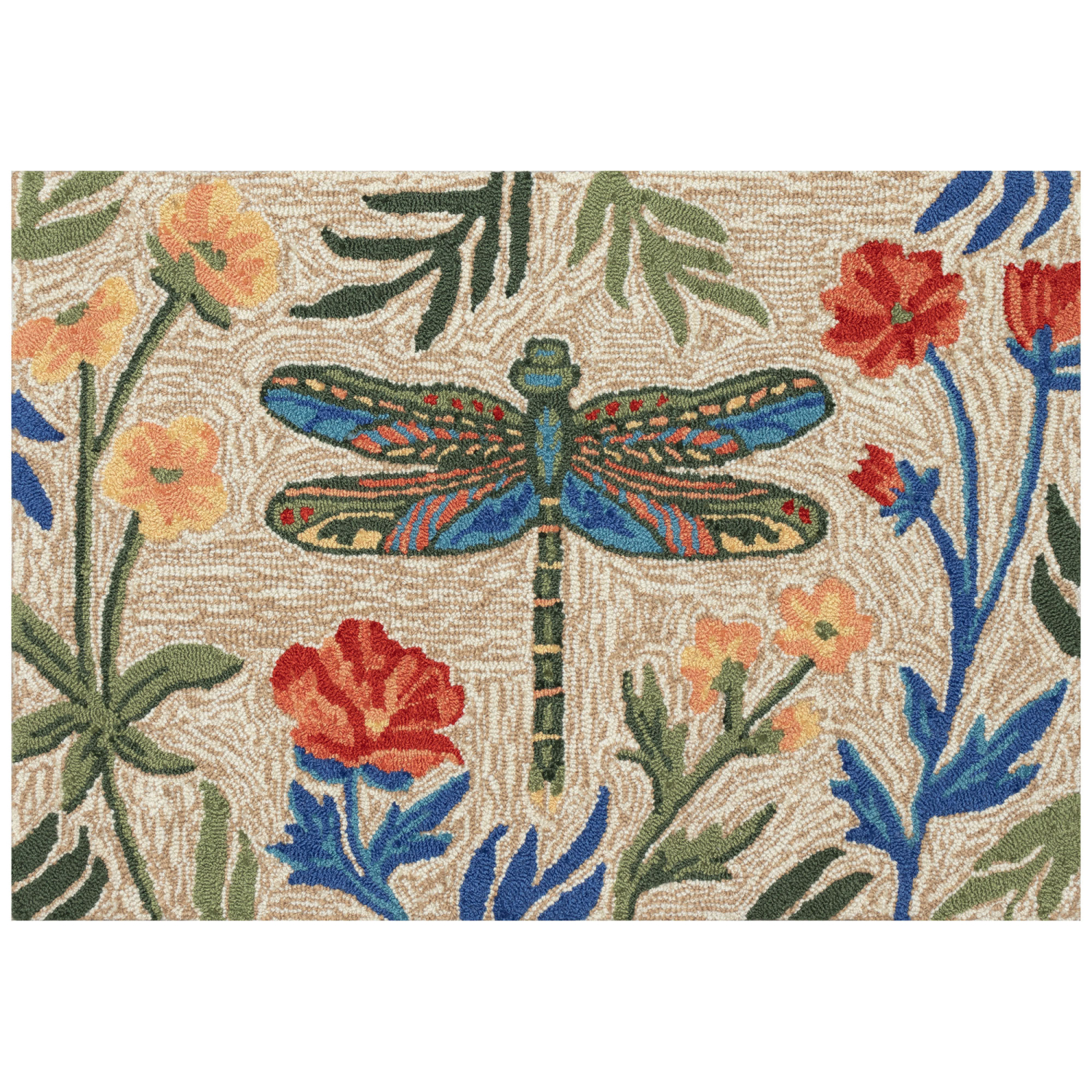 Liora Manne Frontporch Floral Dragonfly Indoor/Outdoor Mat Multi 2' x 3'