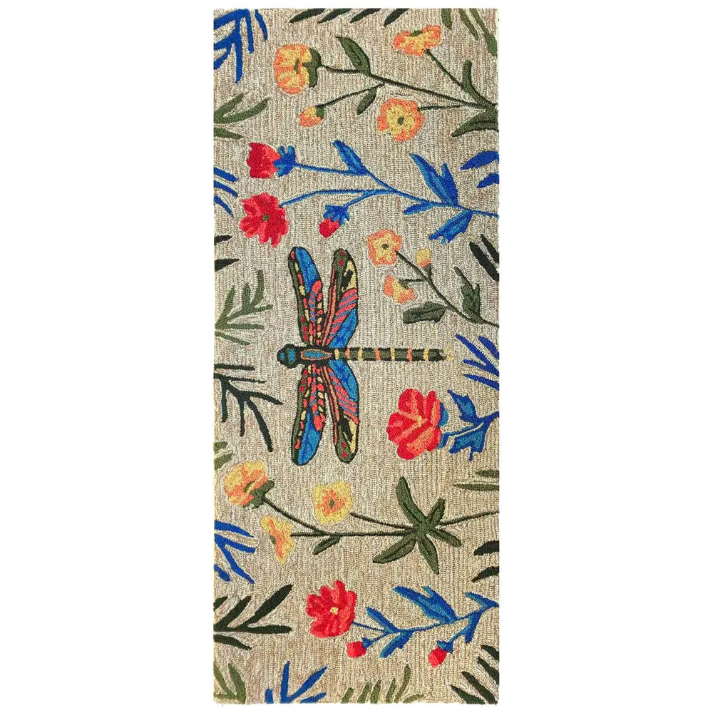 Liora Manne Frontporch Floral Dragonfly Indoor/Outdoor Mat Multi 2' x 5'