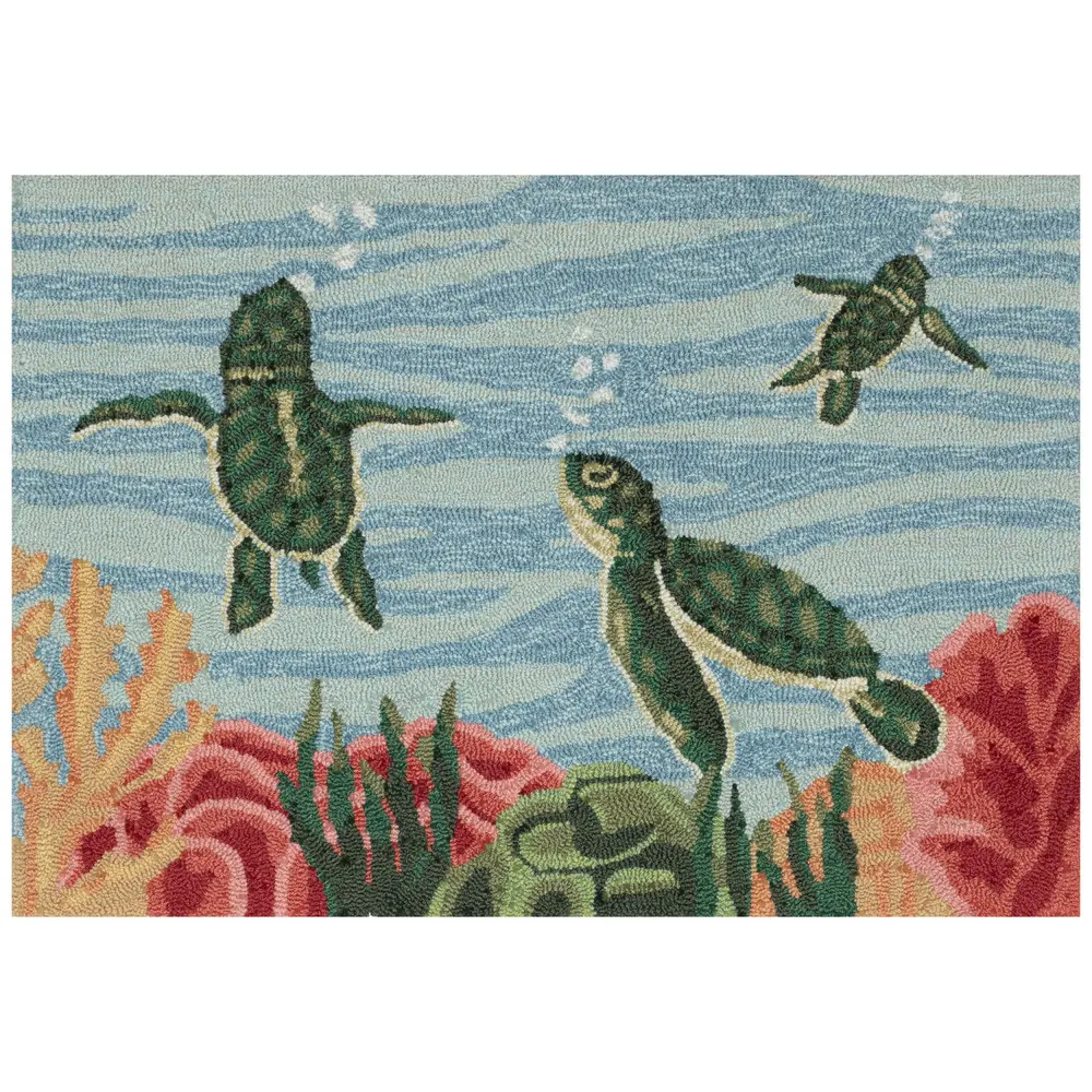 Liora Manne Frontporch Swimming Baby Turtles Indoor/Outdoor Mat Navy 2'6