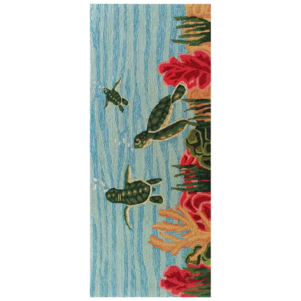 Liora Manne Frontporch Swimming Baby Turtles Indoor/Outdoor Mat Navy 2' x 5'