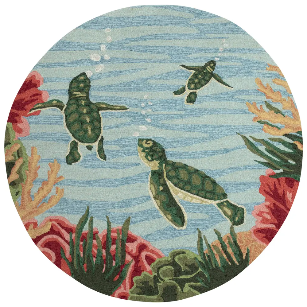 Liora Manne Frontporch Swimming Baby Turtles Indoor/Outdoor Mat Navy 5' Round