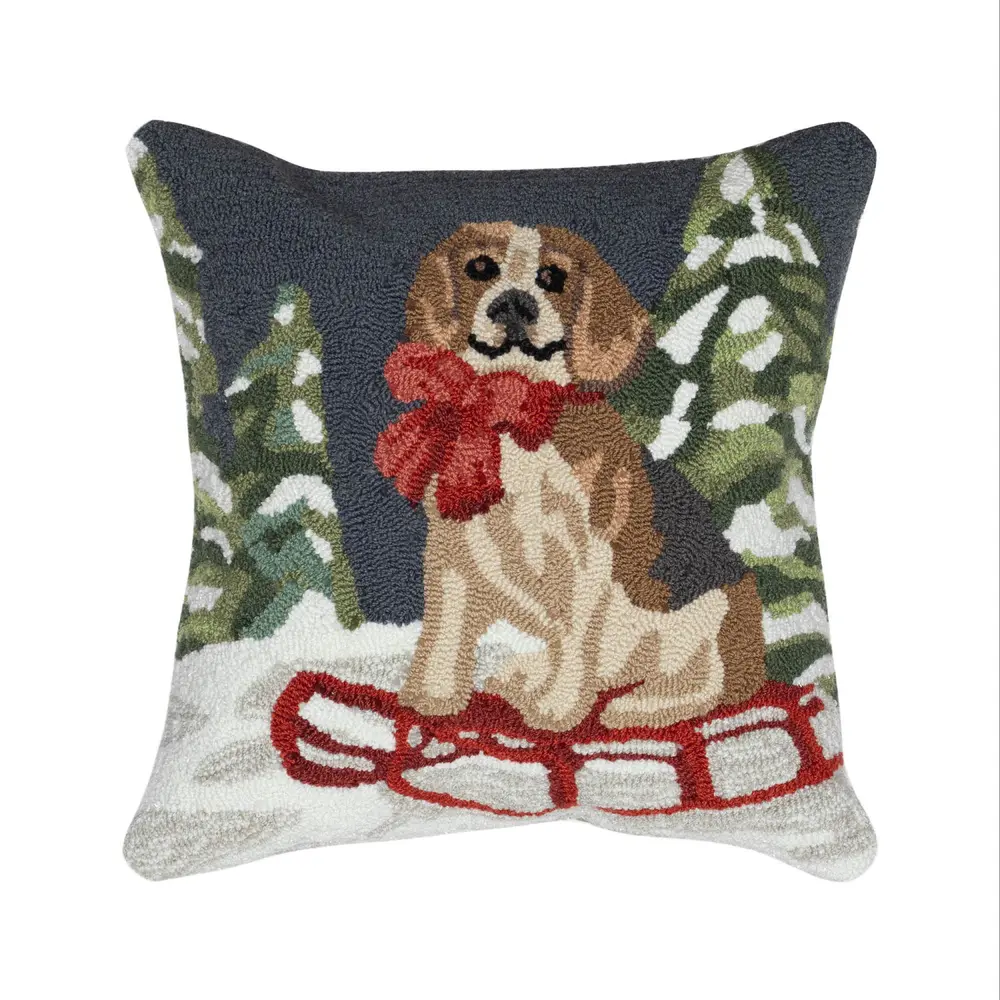 Liora Manne Frontporch Winter Dog Sled Indoor/Outdoor Pillow Multi 18