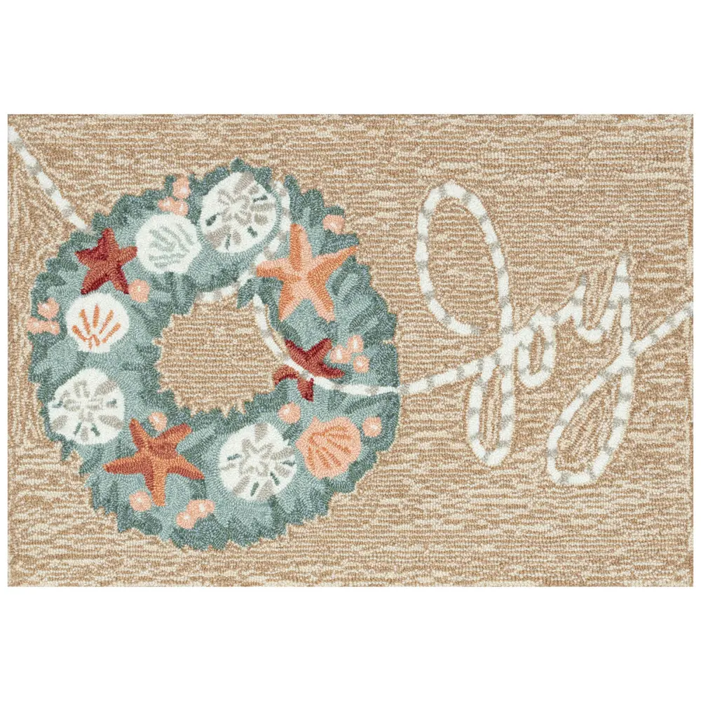 Liora Manne Frontporch Joyous Wreath Indoor/Outdoor Mat Natural 2'6