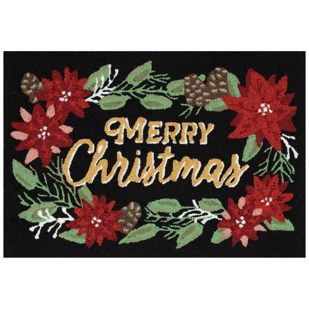 Liora Manne Frontporch Merry Christmas Indoor/Outdoor Mat Black 2' x 3'