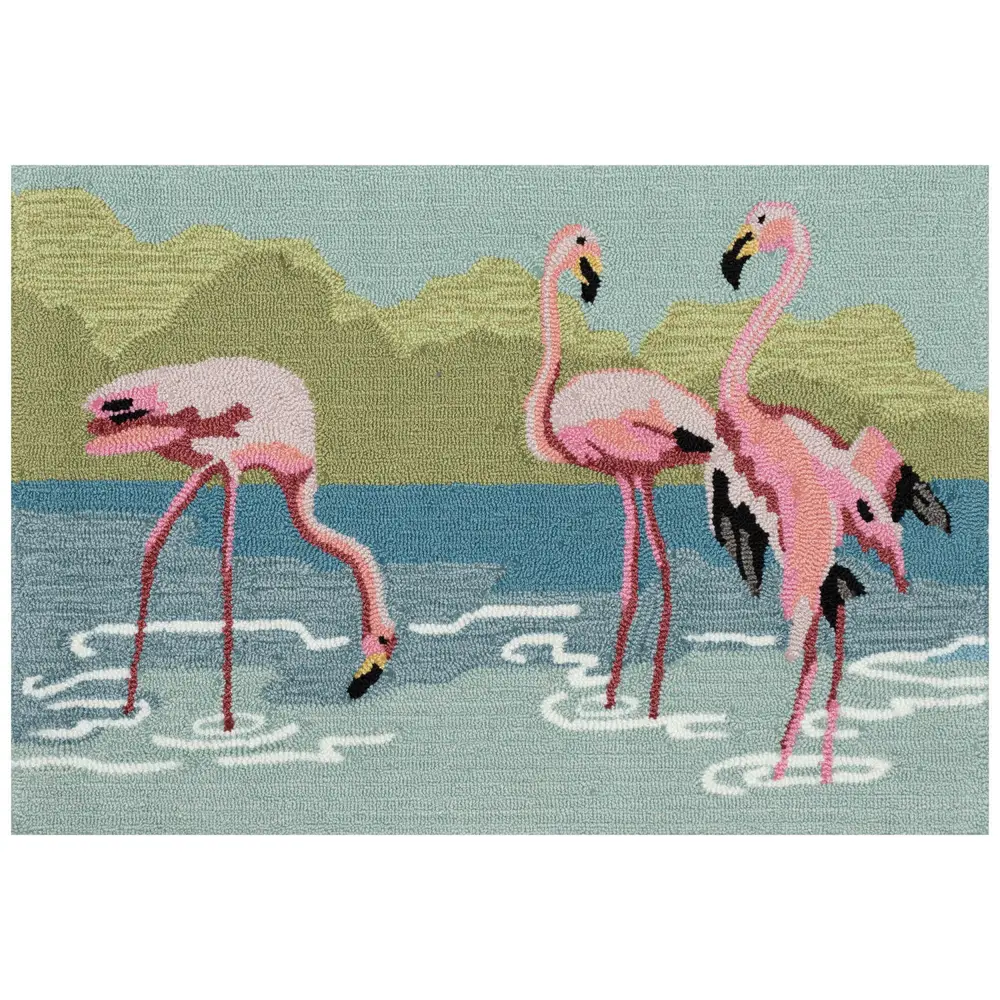 Liora Manne Frontporch Flamingos Indoor/Outdoor Mat Aqua 2' x 3'