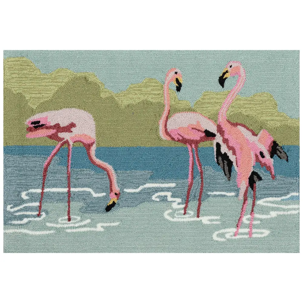 Liora Manne Frontporch Flamingos Indoor/Outdoor Mat Aqua 1'8