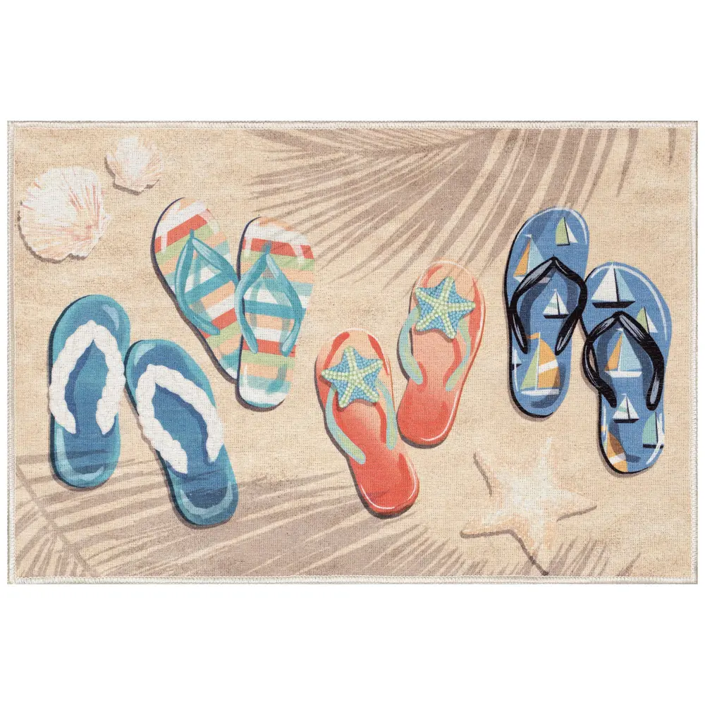 Liora Manne Impressions Beachside Flip Flops Indoor Mat Natural 2'5