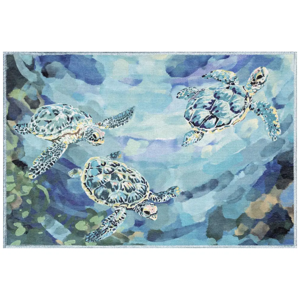Liora Manne Impressions Seaturtles Indoor Mat Ocean 2'5