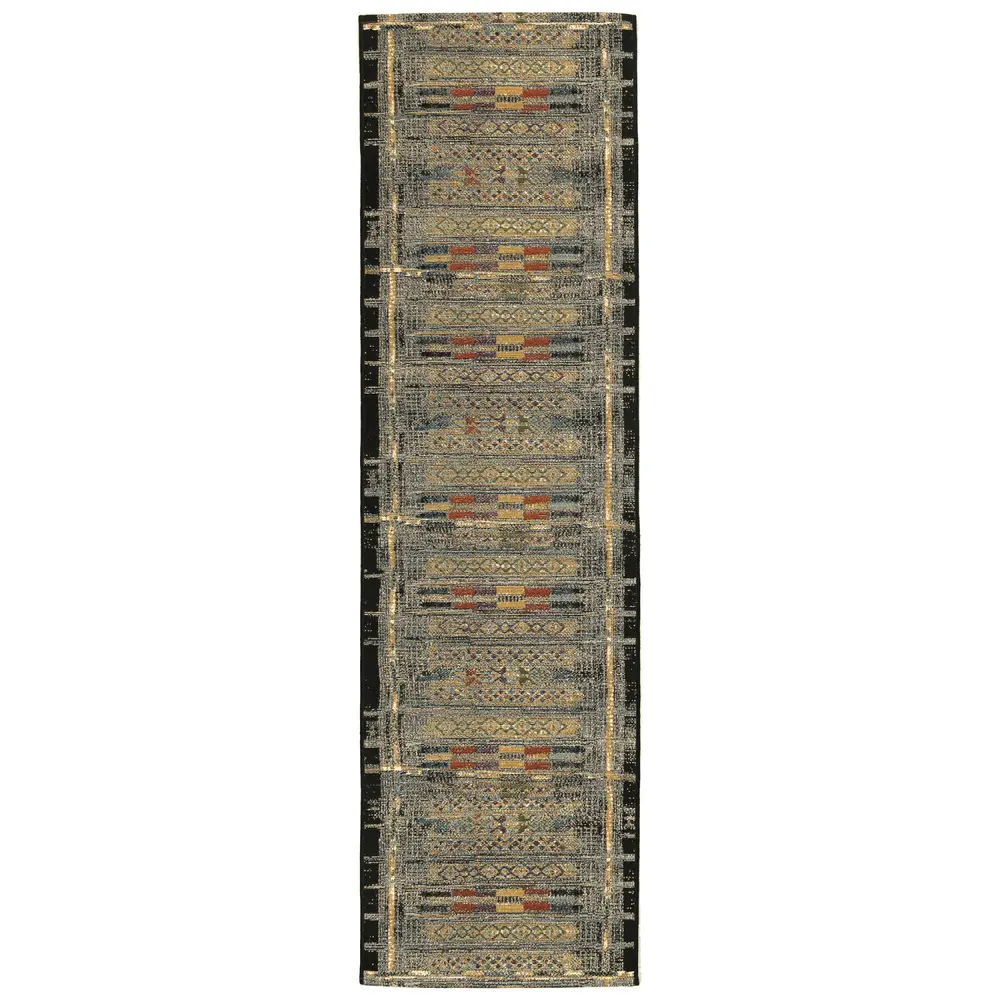 Liora Manne Marina Tribal Stripe Indoor/Outdoor Area Rug Black 1'11