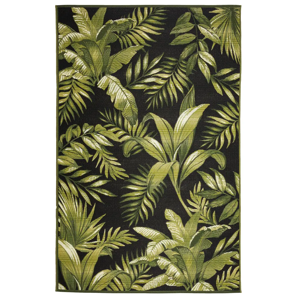 Liora Manne Marina Jungle Leaves Indoor/Outdoor Area Rug Black 3'3