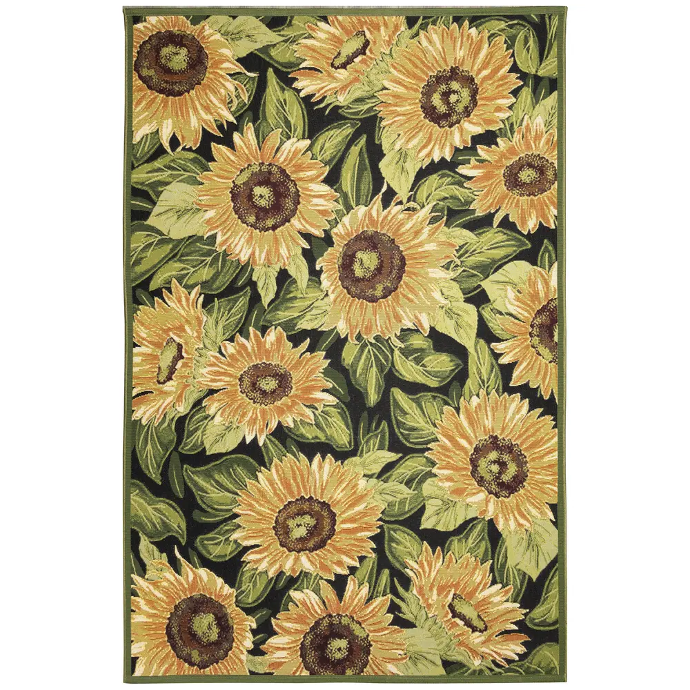 Liora Manne Marina Sunflowers Indoor/Outdoor Area Rug Black 7'10