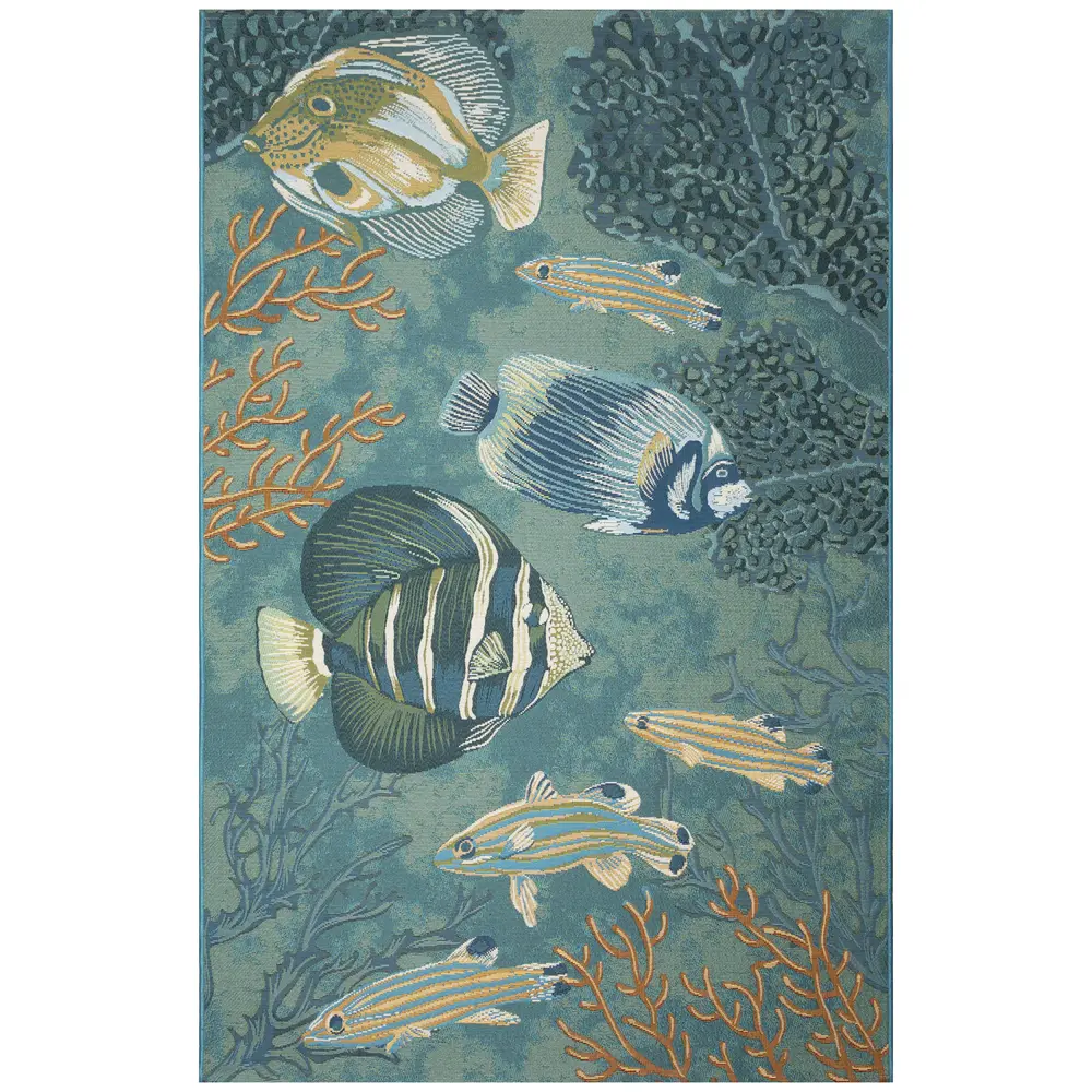Liora Manne Marina Fish Indoor/Outdoor Area Rug Aqua 8'10