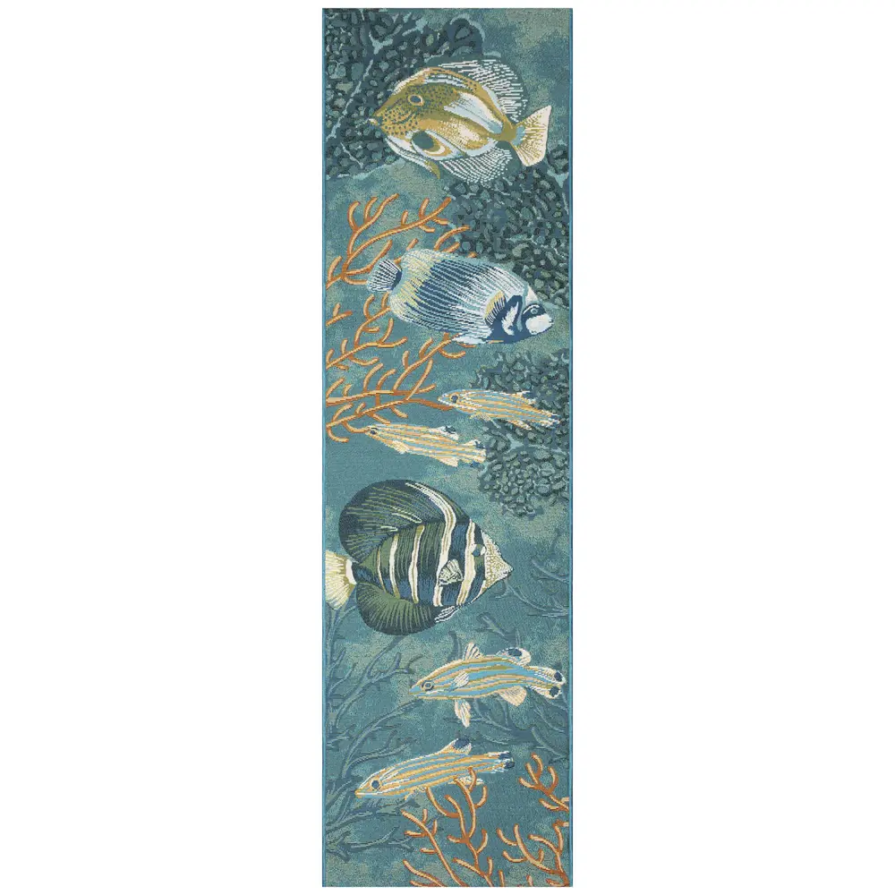Liora Manne Marina Fish Indoor/Outdoor Area Rug Aqua 1'11