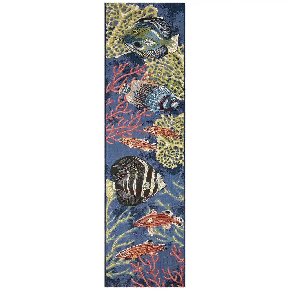 Liora Manne Marina Fish Indoor/Outdoor Area Rug Navy 1'11