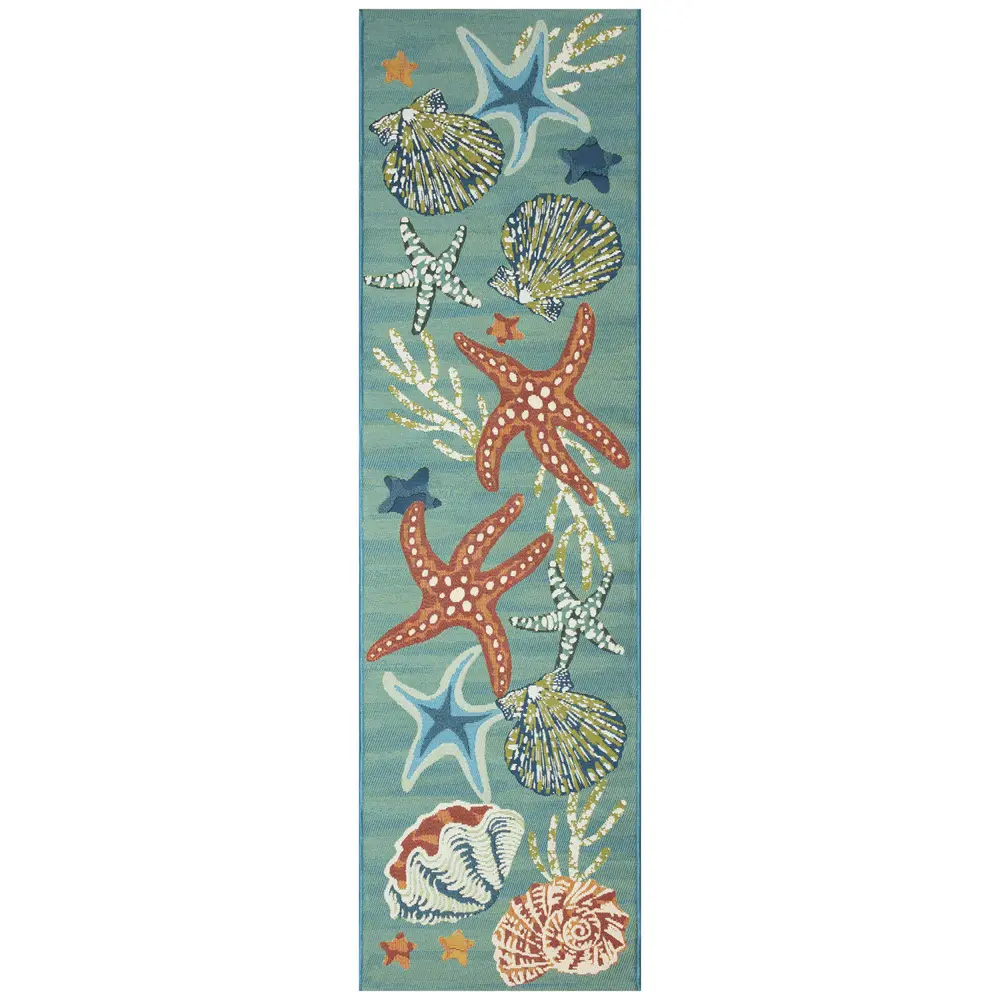 Liora Manne Marina Starfish Song Indoor/Outdoor Area Rug Aqua 1'11