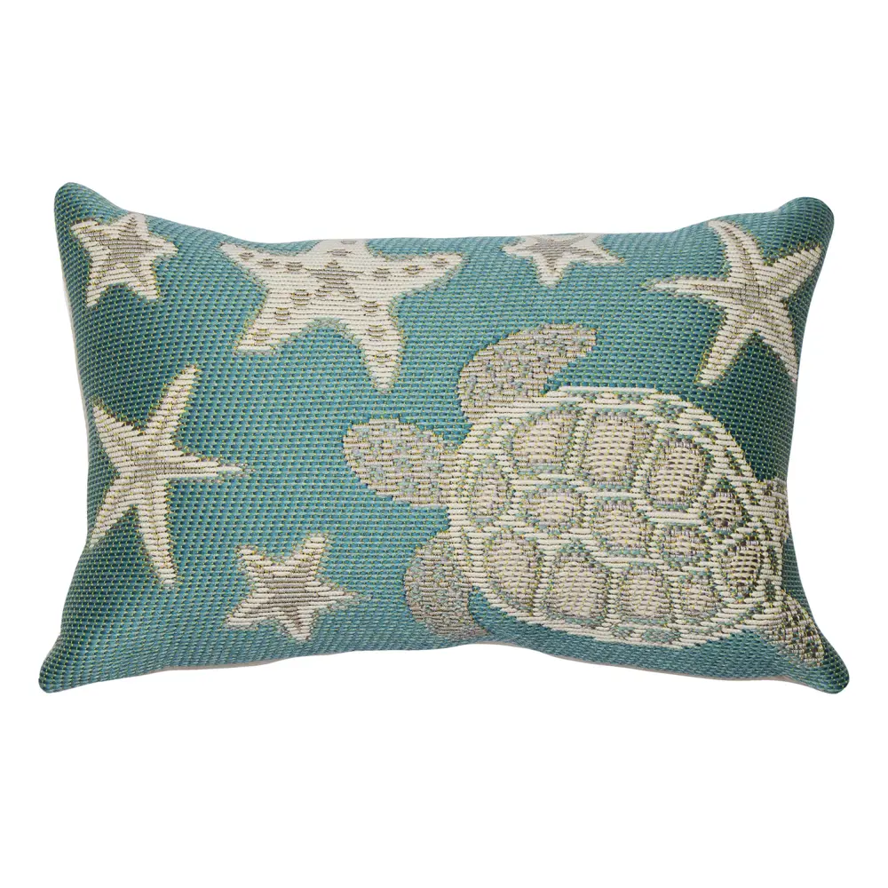Liora Manne Marina Turtle And Stars Indoor/Outdoor Pillow Aqua 12