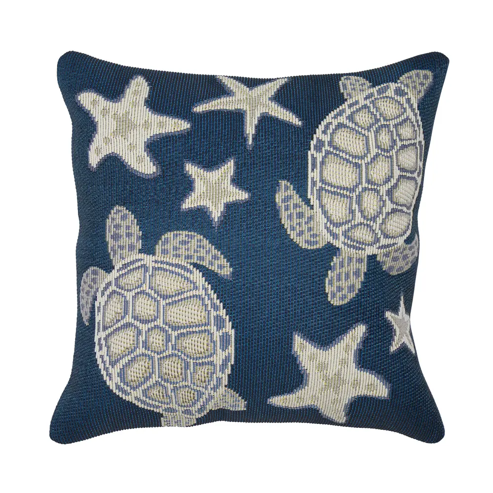 Liora Manne Marina Turtle And Stars Indoor/Outdoor Pillow Navy 18