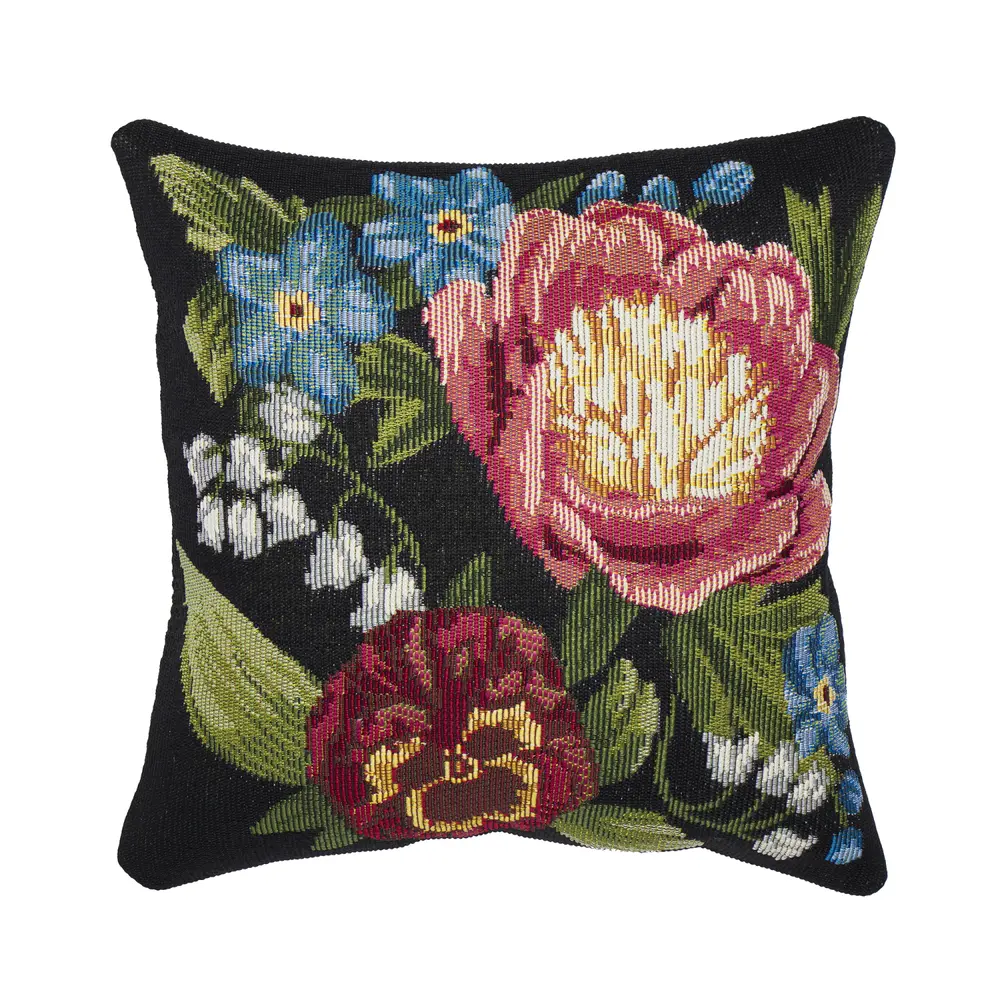 Liora Manne Marina Secret Garden Indoor/Outdoor Pillow Black 18