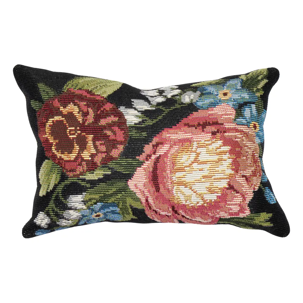 Liora Manne Marina Secret Garden Indoor/Outdoor Pillow Black 12