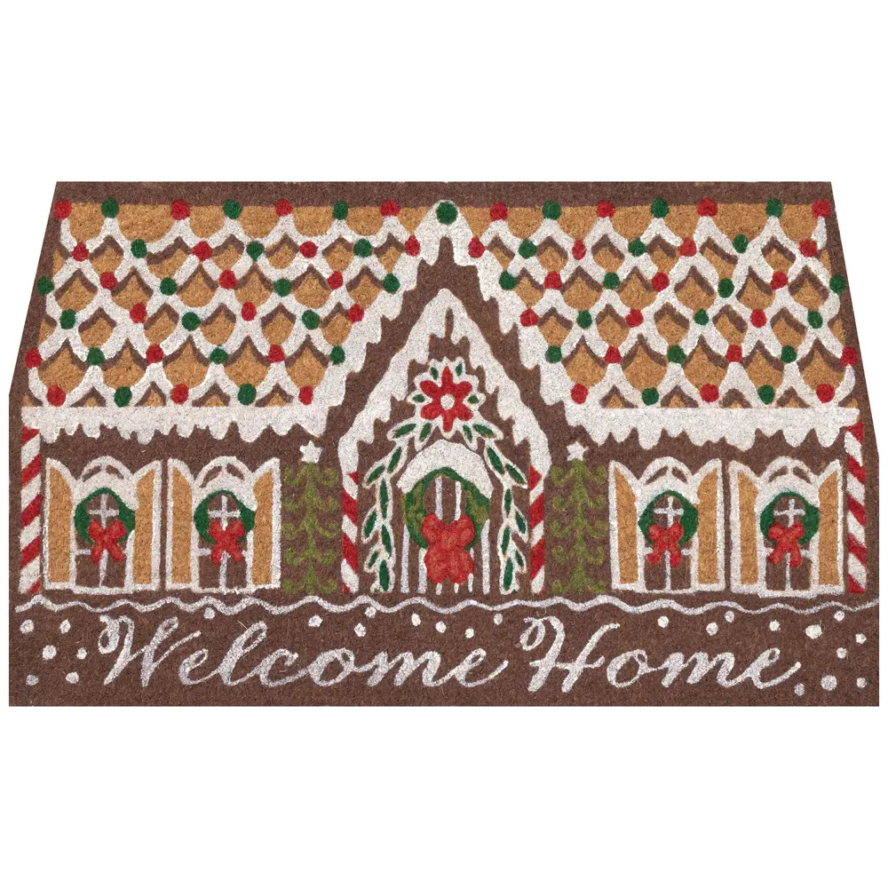 Liora Manne Natura Gingerbread House Welcome Outdoor Mat Chocolate 1'6