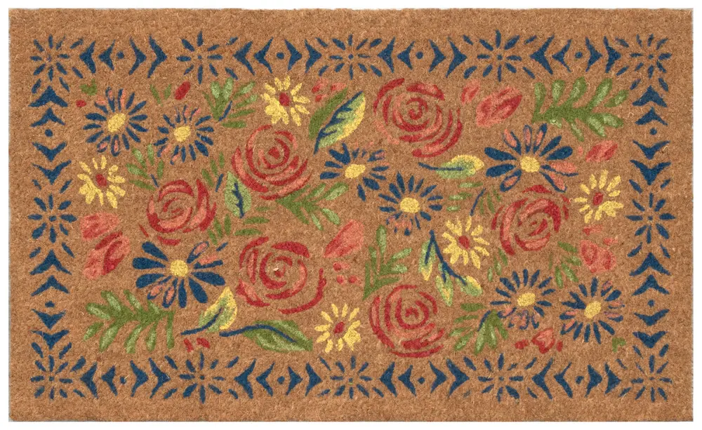 Liora Manne Natura Block Print Flowers Outdoor Mat Multi 1'6