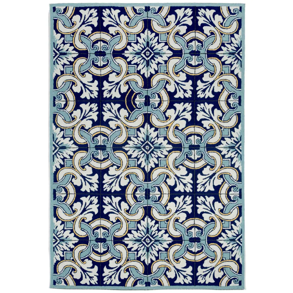Liora Manne Ravella Floral Tile Indoor/Outdoor Area Rug Navy 5' x 7'6