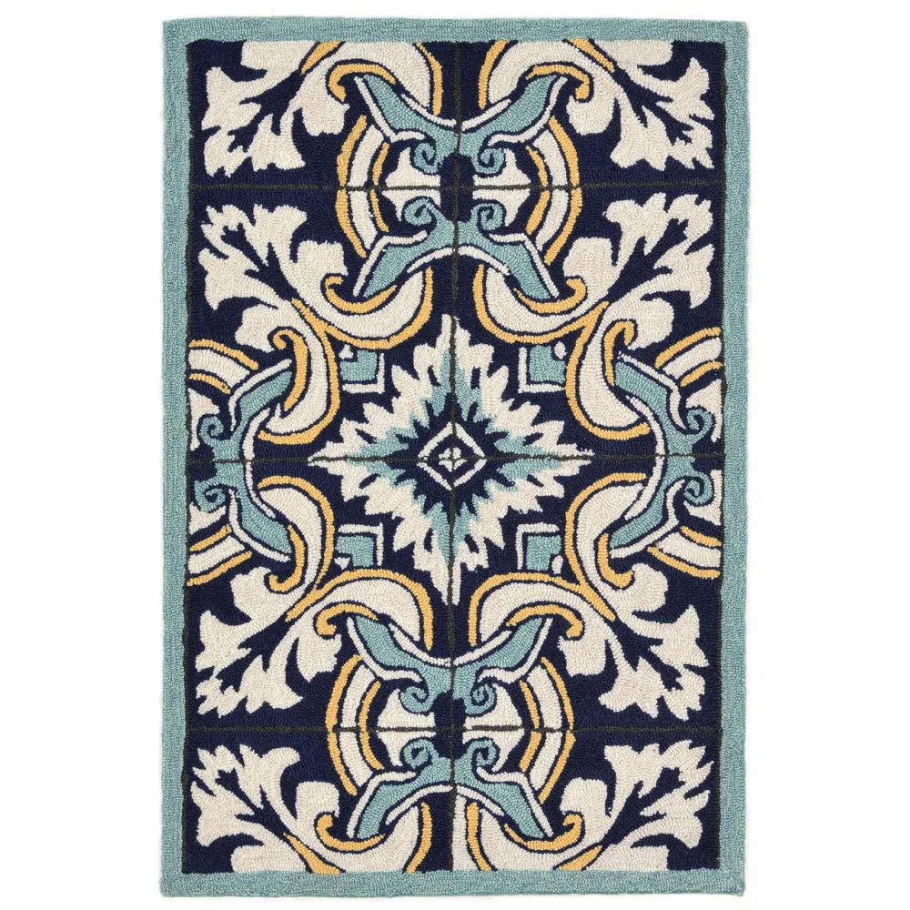 Liora Manne Ravella Floral Tile Indoor/Outdoor Area Rug Navy 2' x 3'