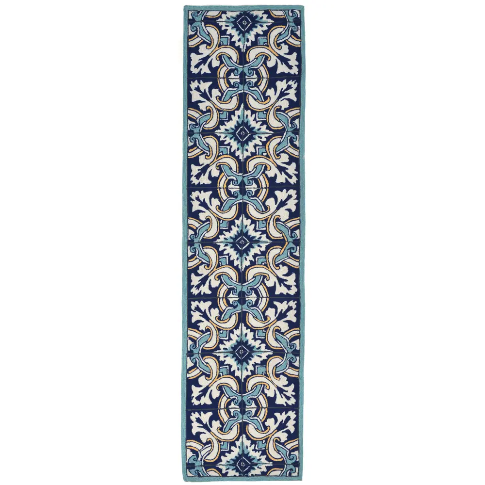 Liora Manne Ravella Floral Tile Indoor/Outdoor Area Rug Navy 2' x 8'