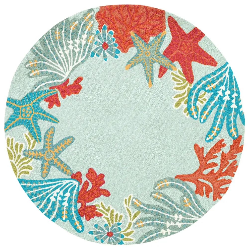 Liora Manne Ravella Ocean Scene Indoor/Outdoor Area Rug Aqua 5' Round