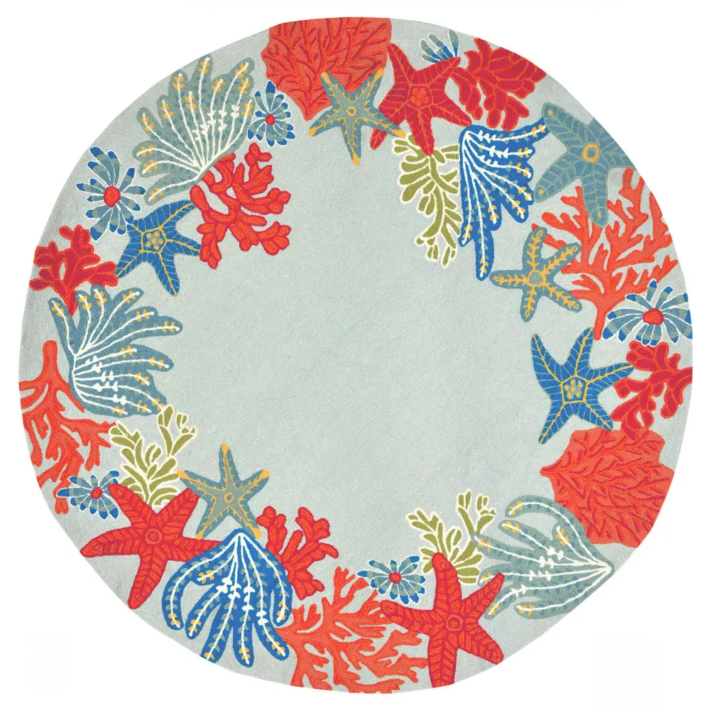 Liora Manne Ravella Ocean Scene Indoor/Outdoor Area Rug Aqua 8' Round