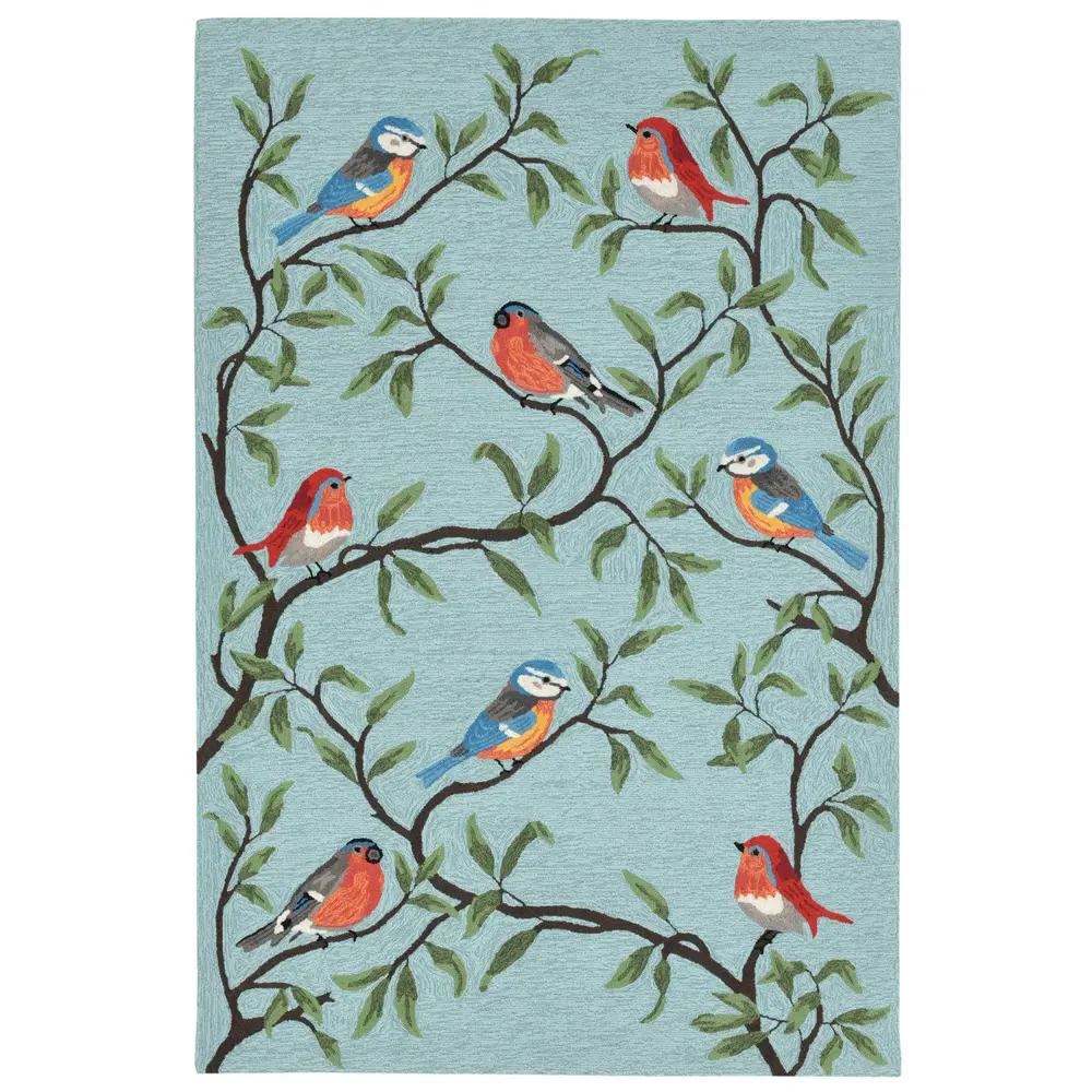 Liora Manne Ravella Birds On Branches Indoor/Outdoor Area Rug Aqua 7'6