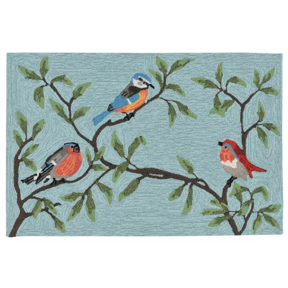 Liora Manne Ravella Birds On Branches Indoor/Outdoor Area Rug Aqua 2' x 3'