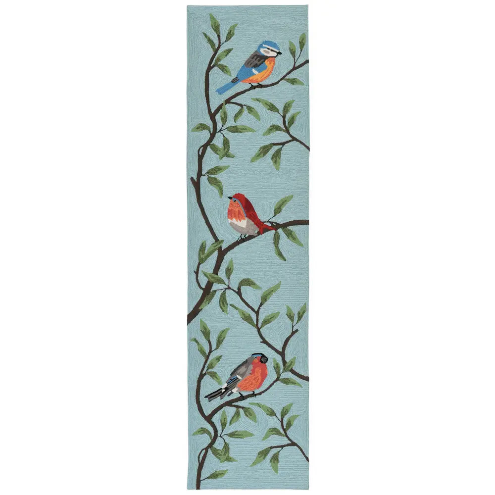 Liora Manne Ravella Birds On Branches Indoor/Outdoor Area Rug Aqua 2' x 8'