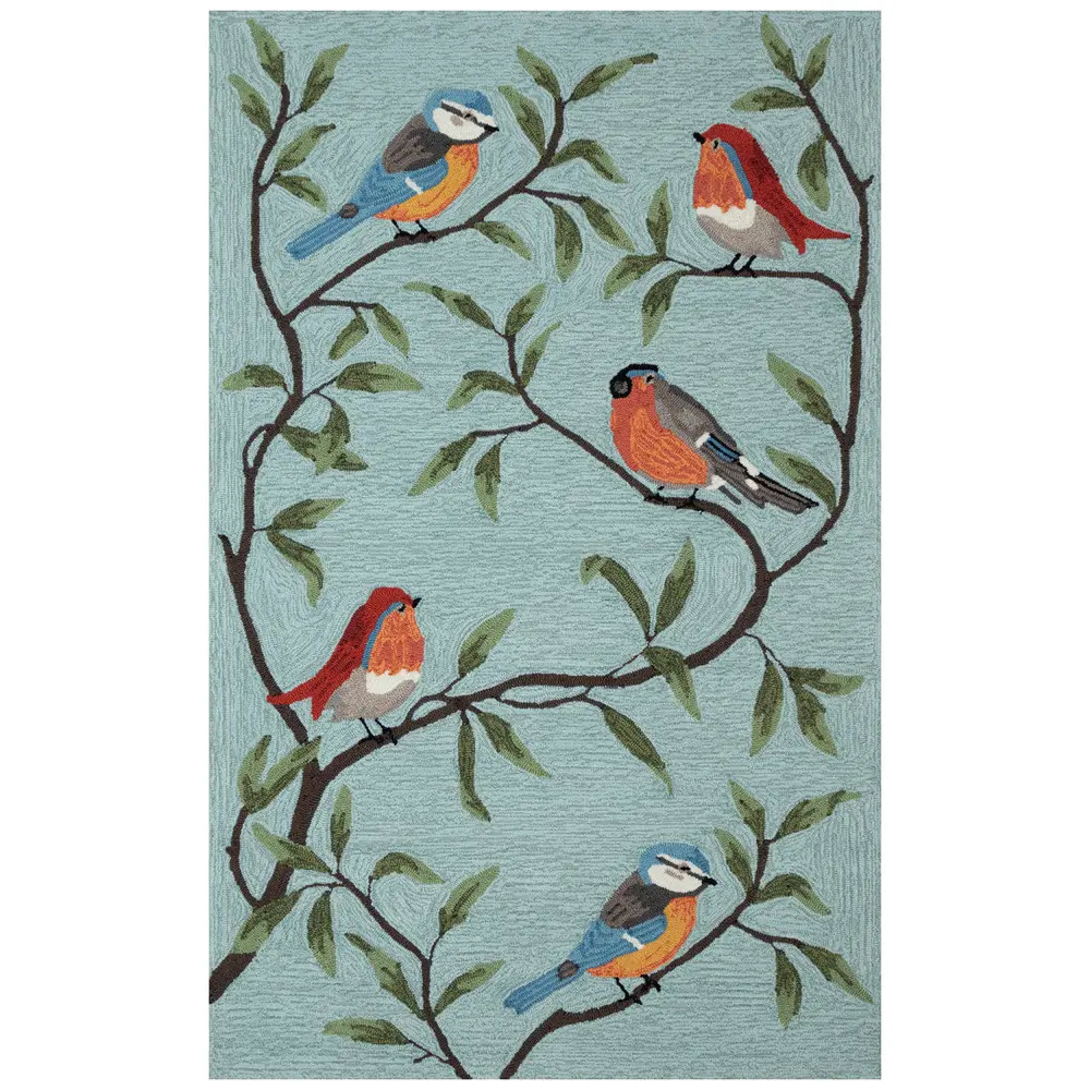 Liora Manne Ravella Birds On Branches Indoor/Outdoor Area Rug Aqua 3'6