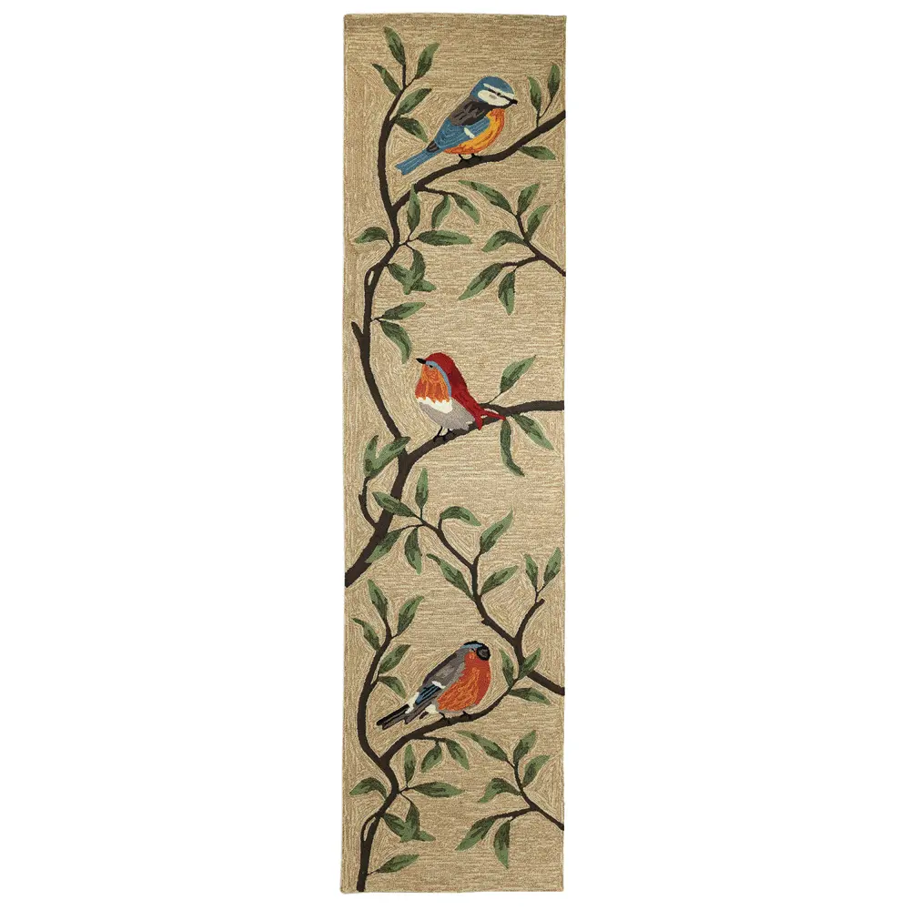 Liora Manne Ravella Birds On Branches Indoor/Outdoor Area Rug Natural 2' x 8'