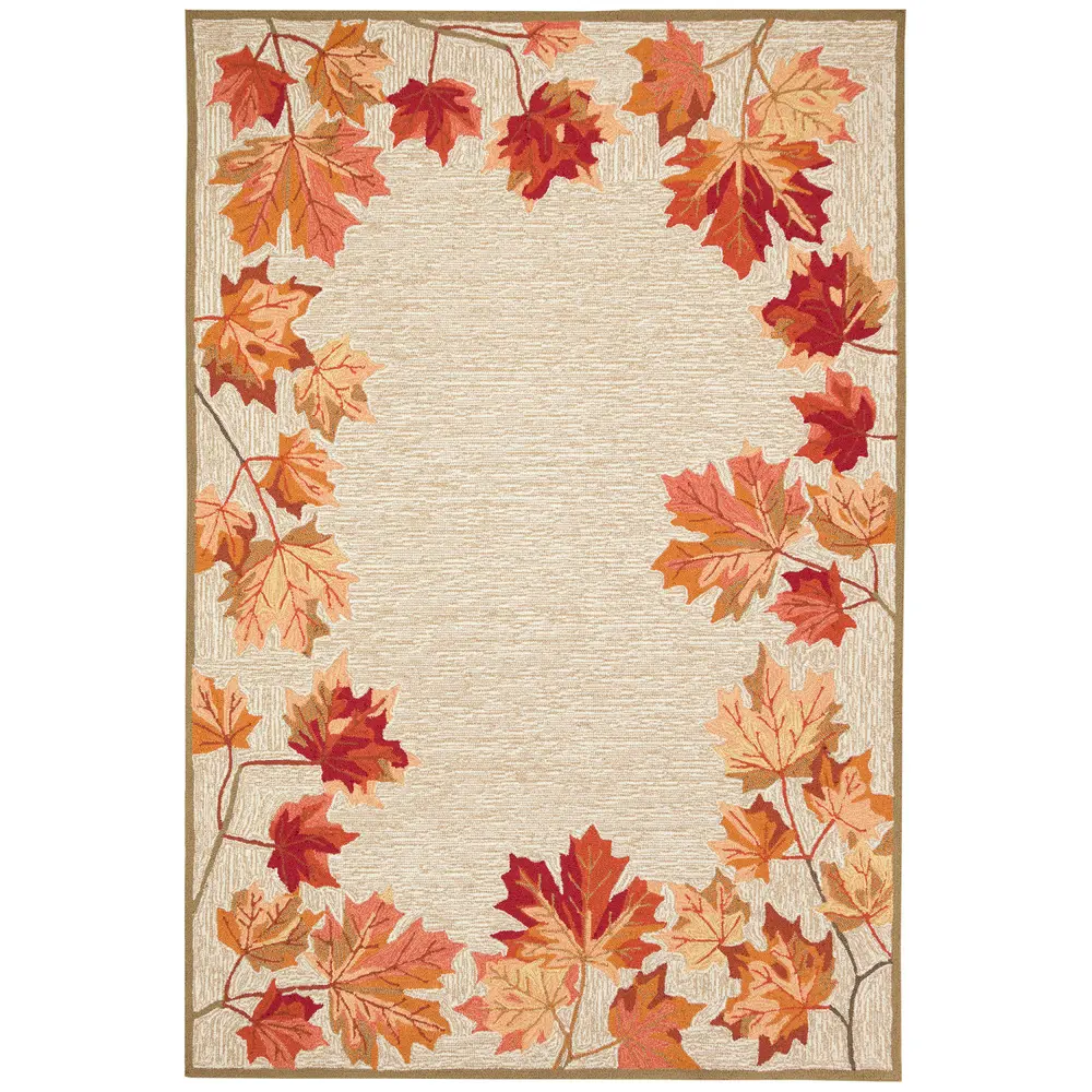 Liora Manne Ravella Falling Leaves Border Indoor/Outdoor Area Rug Natural 7'6
