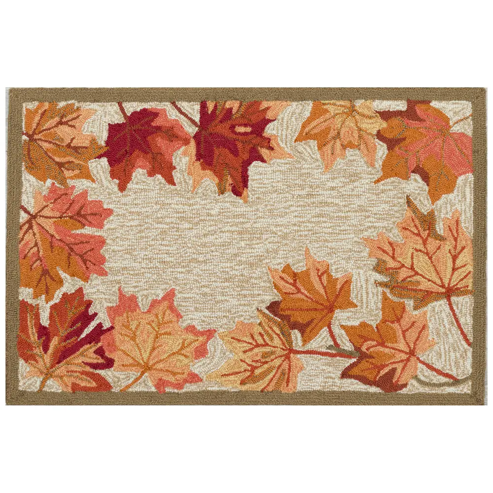 Liora Manne Ravella Falling Leaves Border Indoor/Outdoor Area Rug Natural 2' x 3'