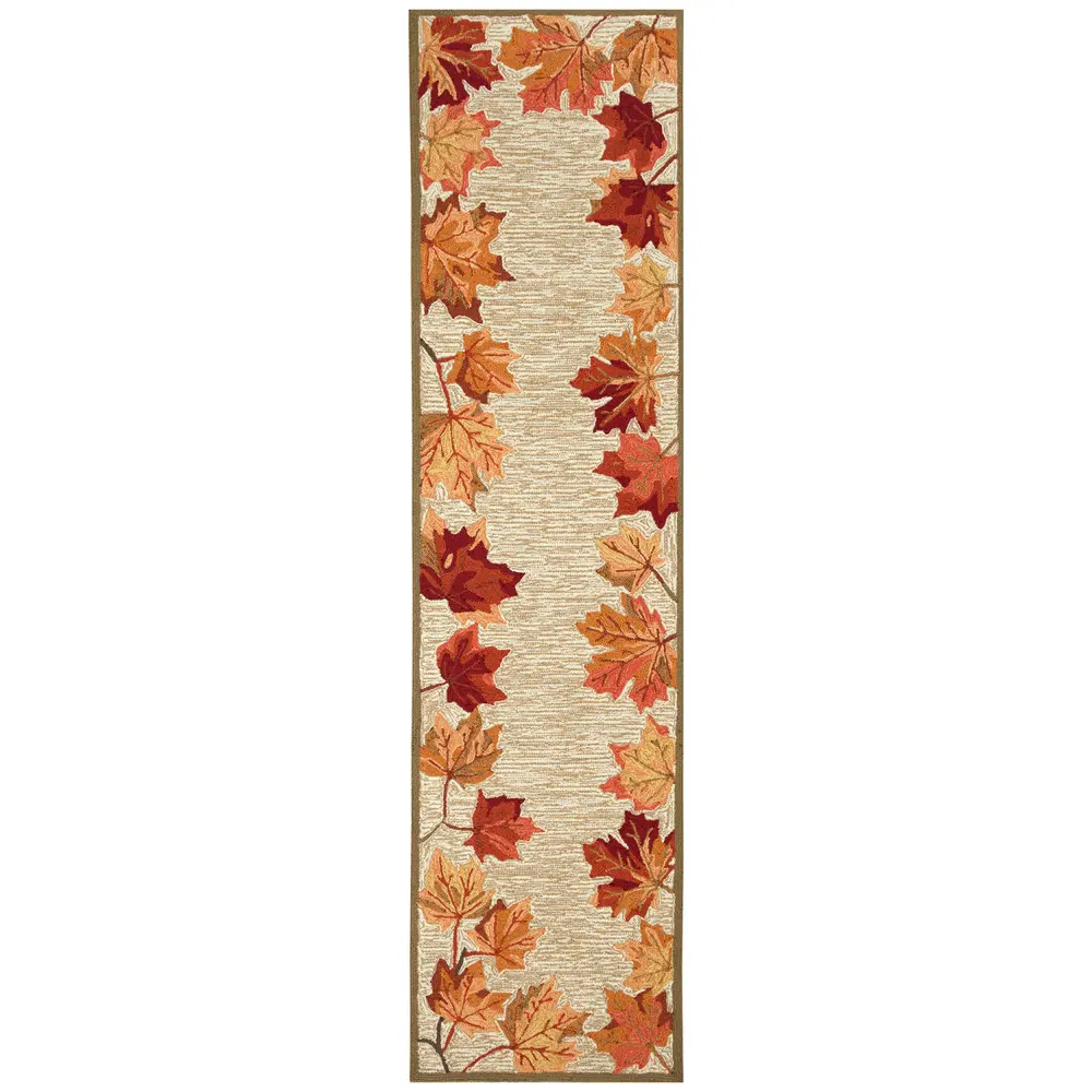 Liora Manne Ravella Falling Leaves Border Indoor/Outdoor Area Rug Natural 2' x 8'