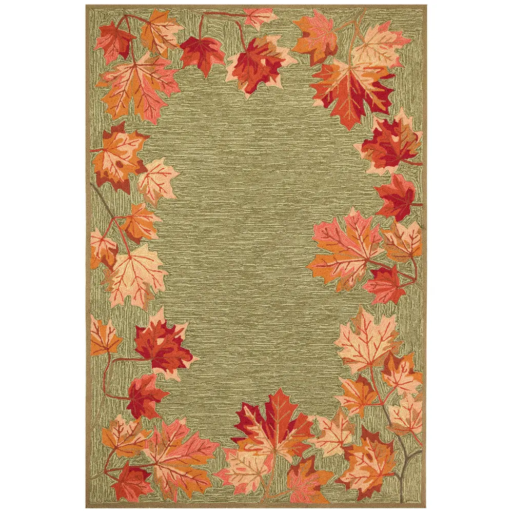 Liora Manne Ravella Falling Leaves Border Indoor/Outdoor Area Rug Moss 5' x 7'6