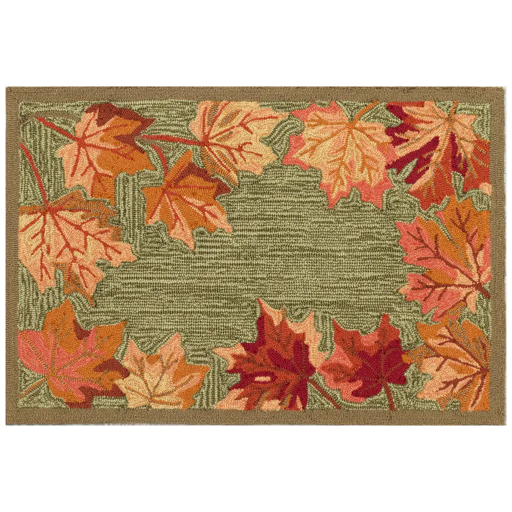 Liora Manne Ravella Falling Leaves Border Indoor/Outdoor Area Rug Moss 2' x 3'