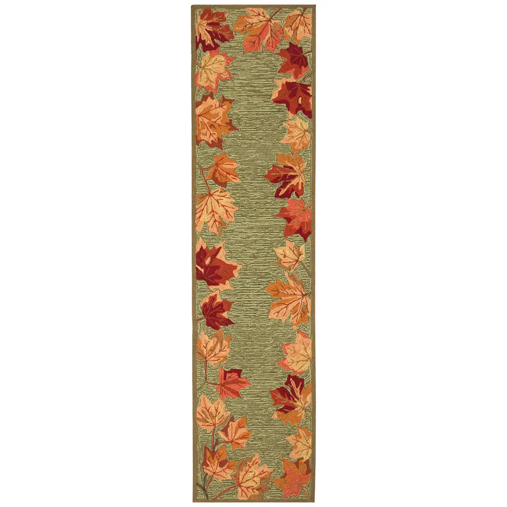 Liora Manne Ravella Falling Leaves Border Indoor/Outdoor Area Rug Moss 2' x 8'