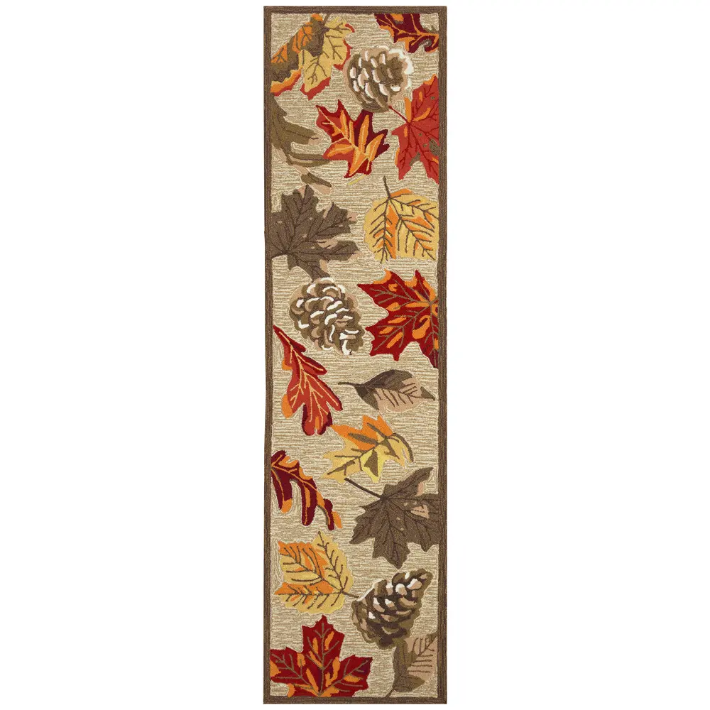Liora Manne Ravella Falling Leaves Indoor/Outdoor Area Rug Natural 2' x 8'
