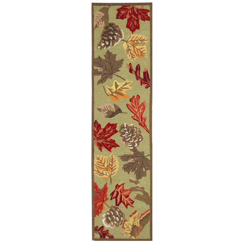 Liora Manne Ravella Falling Leaves Indoor/Outdoor Area Rug Moss 2' x 8'