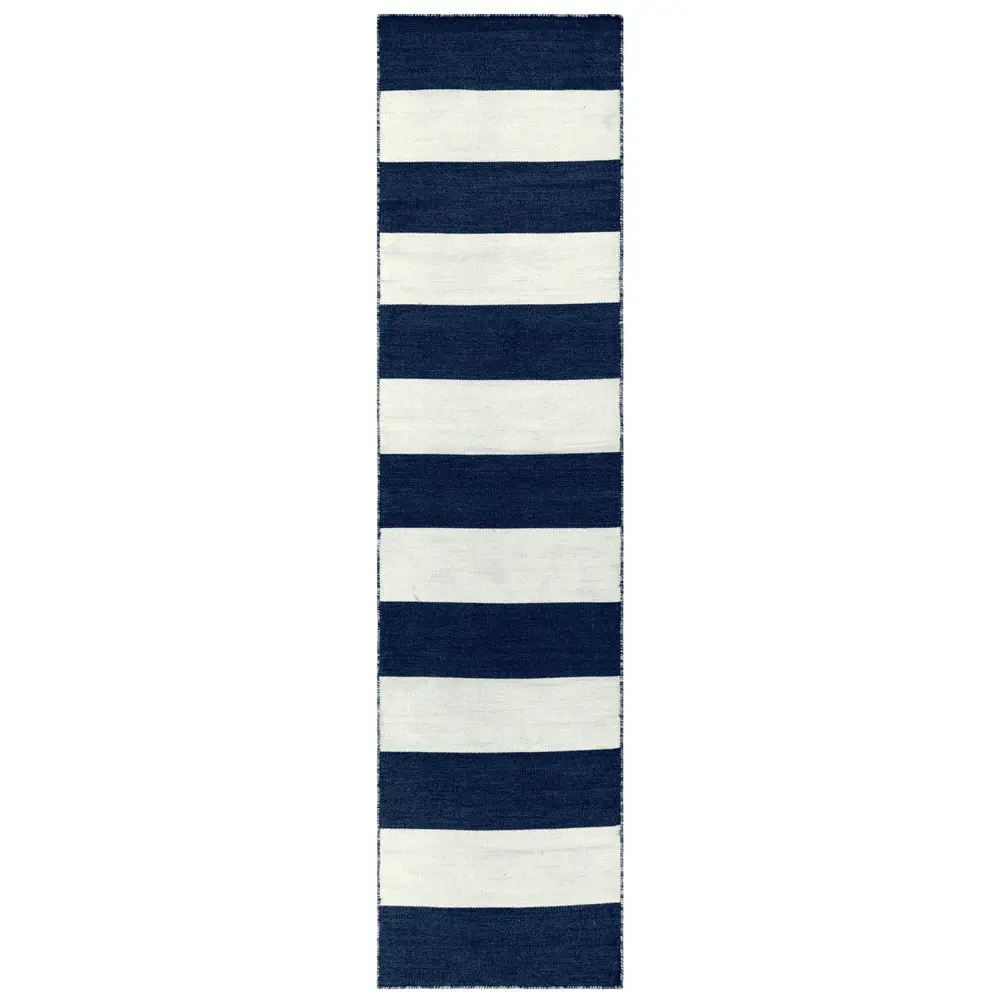 Liora Manne Sorrento Rugby Stripe Indoor/Outdoor Area Rug Navy 2' x 8'