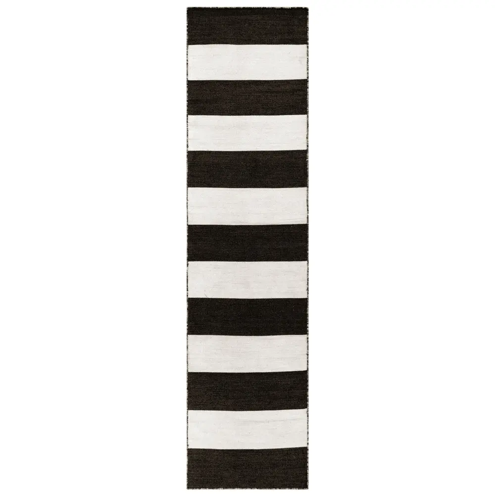 Liora Manne Sorrento Rugby Stripe Indoor/Outdoor Area Rug Black 2' x 8'