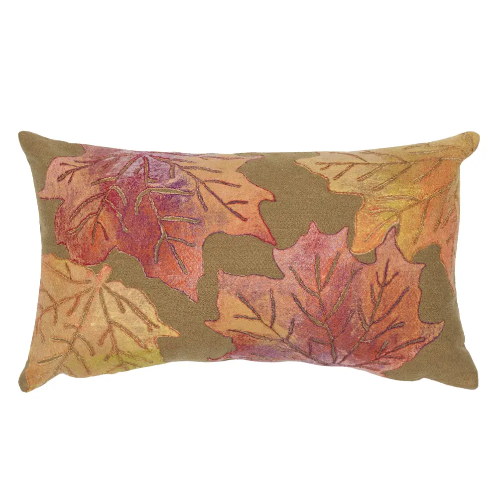 Liora Manne Visions IV Leaf Toss Indoor/Outdoor Pillow Flame Caramel 12