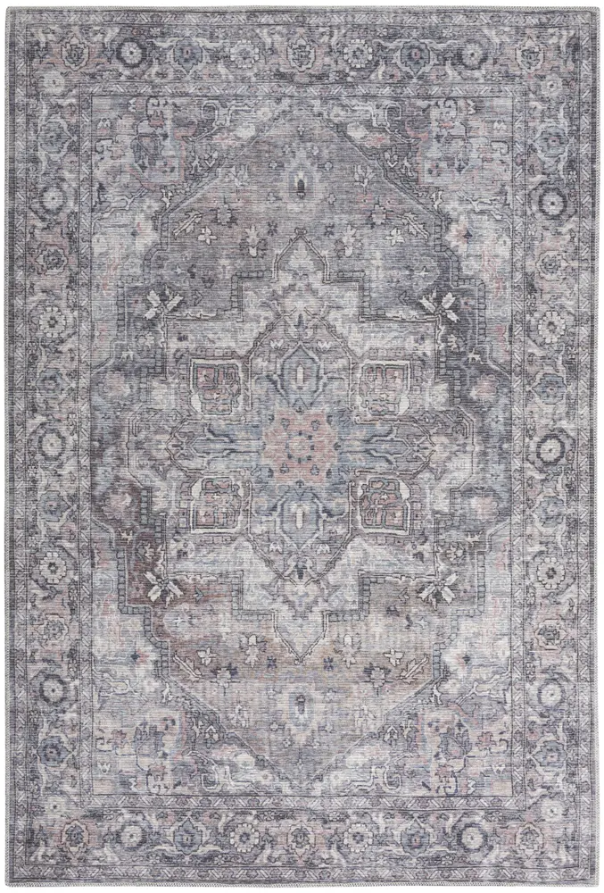 Nicole Curtis Machine Washable Series 1 6' x 9' Grey Vintage Indoor Rug