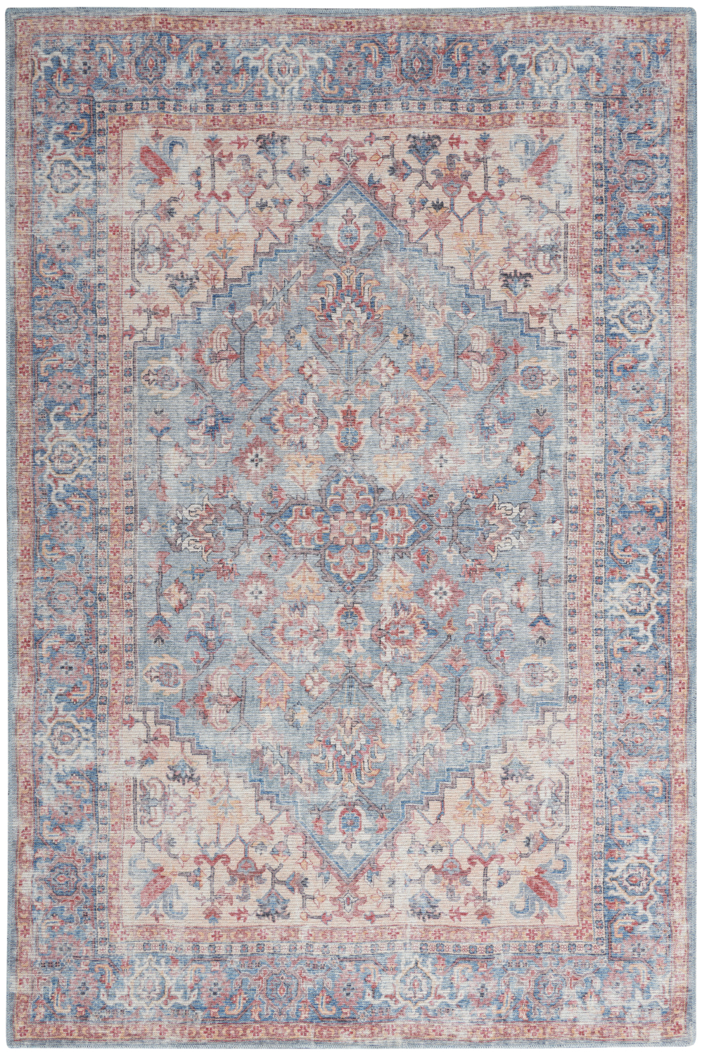Nicole Curtis Machine Washable Series 1 6' x 9' Blue Multicolor Vintage Indoor Rug