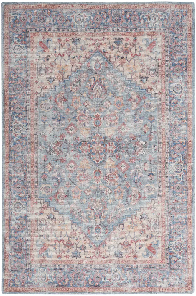 Nicole Curtis Machine Washable Series 1 6' x 9' Blue Multicolor Vintage Indoor Rug
